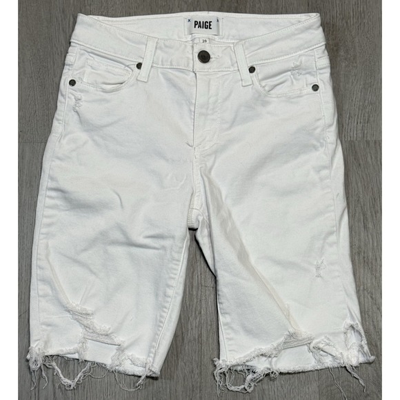 PAIGE Pants - Paige Jax Knee Shorts Women Size 26 White Raw Hem Frayed 9" Cut Off Bermuda